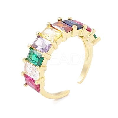 Colorful Cubic Zircon Rectangle Open Cuff Ring RJEW-B037-02G-1
