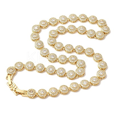 Brass Micro Pave Clear Cubic Zirconia Flat Round Link Chain Necklaces for Women NJEW-B157-18G-1