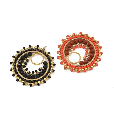 4Pcs 4 Colors 304 Stainless Steel & Brass & Natural Gemstone & TOHO Glass Seed Beaded Pendants PALLOY-MZ01379-1