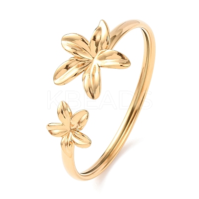 304 Stainless Steel Flower Cuff Bangles for Women BJEW-Z157-02G-02-1