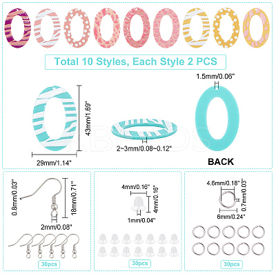 20Pcs 10 Styles Oval Opaque Printed Acrylic Pendants DIY-PH0002-81-1