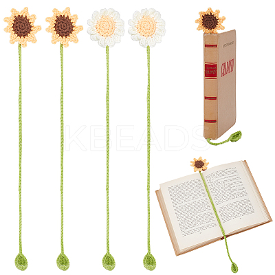 4Pcs 2 Styles Woolen Yarn Crochet Plant Bookmarks AJEW-CP0007-94-1