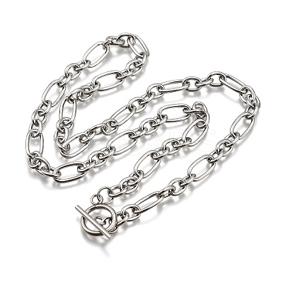 Non-Tarnish Unisex 304 Stainless Steel Figaro Chain Necklaces LS-NJEW-H215-03P-1