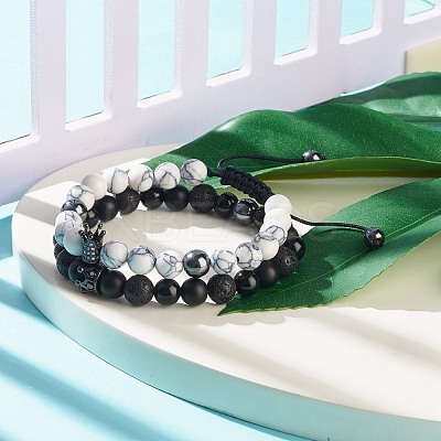 2Pcs 2 Style Cubic Zirconia Braided Bead Bracelet BJEW-JB08050-01-1