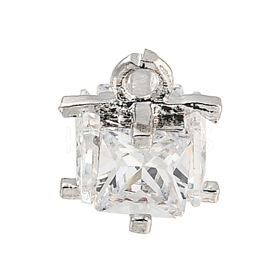 Rack Plating Brass Micro Pave Clear Cubic Zirconia Charms KK-P277-43P-1