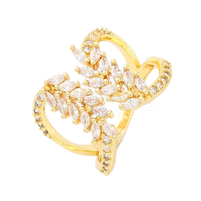 Brass Micro Pave Clear Cubic Zirconia Cuff Rings for Women RJEW-U047-02G-1