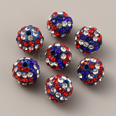 Independence Day Theme Polymer Clay Rhinestone Round Beads PORC-WH0001-04-1
