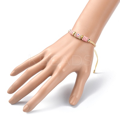 Glass Seed Column with Evil Eye Link Bracelet BJEW-MZ00029-02-1