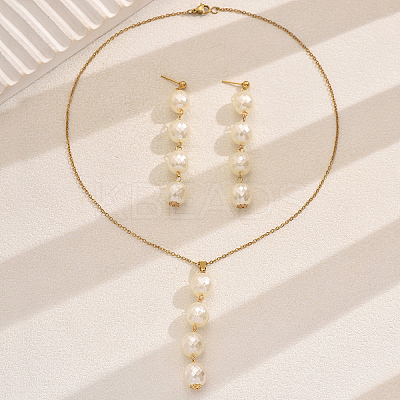 Elegant Round Plastic Imitation Pearl Pendant Necklaces & Earrings Set for Women GY5853-1