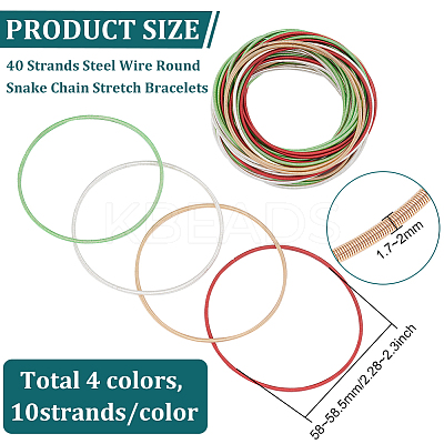 40Pcs 4 Styles Steel Wire Round Snake Chain Stretch Bracelets Set BJEW-BC0001-20-1