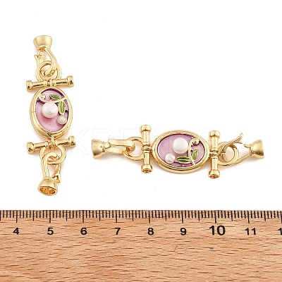Brass Natural Pearl Fold Over Clasps KK-U059-21G-1