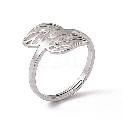 Non-Tarnish 201 Stainless Steel Hollow Out Leaf Adjustable Ring for Women RJEW-C045-05P-1