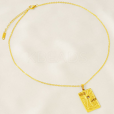 304 Stainless Steel Rectangle with Sun Pendant Necklaces for Women WGF8365-02-1