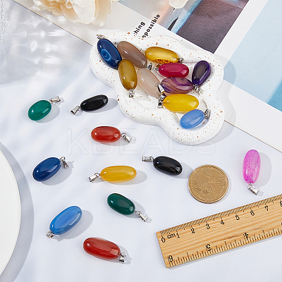 20Pcs 10 Colors Natural Agate Dyed Pendants G-FH0002-43-1