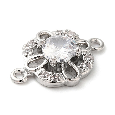 Brass Pave Clear Cubic Zirconia Connector Charms KK-G503-32P-1