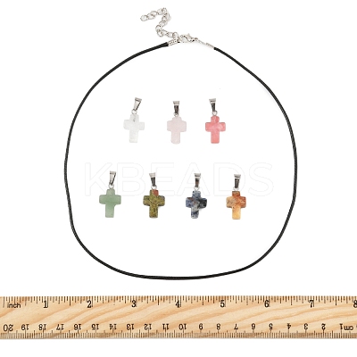 DIY Natural & Synthetic Gemstone Cross Pendant & Waxed Cord Pendant Necklace Making Kits DIY-FS0008-46-1
