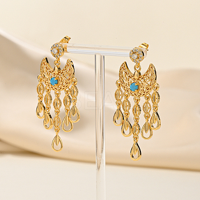 Golden Crescent Moon Tassel Brass Dangle Stud Earrings TM2234-2-1
