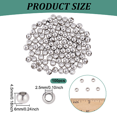 100Pcs 303 Stainless Steel European Beads STAS-NB0001-96B-1