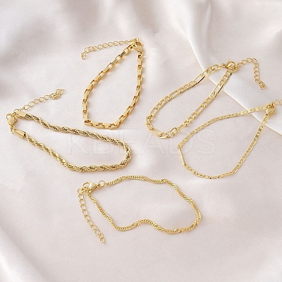5Pcs 5 Styles Brass Chain Bracelets for Women BJEW-D357-02G-1