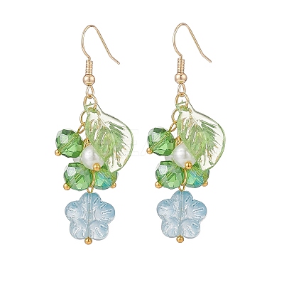 5 Pairs 5 Color Acrylic & Glass Pearl Flower of Life Dangle Earrings EJEW-JE05098-1