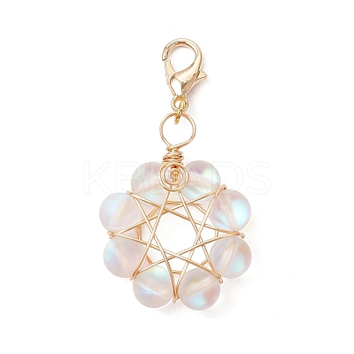 Star Copper Wire Wrapped Synthetic Moonstone Pendant Decorations HJEW-JM03027-1