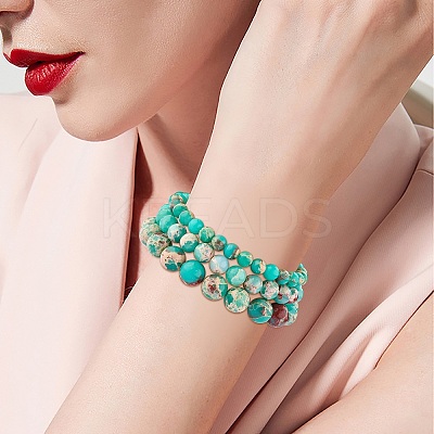 3Pcs 3 Size Synthetic Imperial Jasper Round Beaded Stretch Bracelets Set BJEW-SW00064-32-1