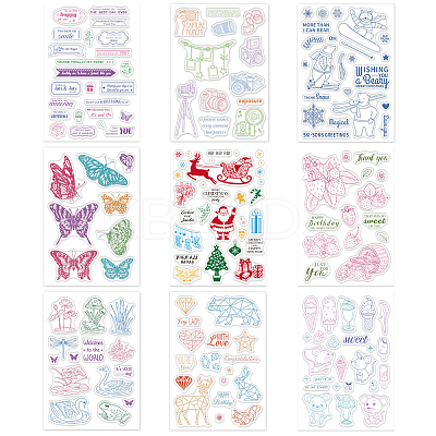 9 Sheets 9 Style Festival & Animal & Word Pattern PVC Plastic Stamps DIY-GL0002-68-1