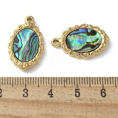Oval 304 Stainless Steel Natural Shell Pendants Ion Plating(IP) STAS-U037-01G-01-1