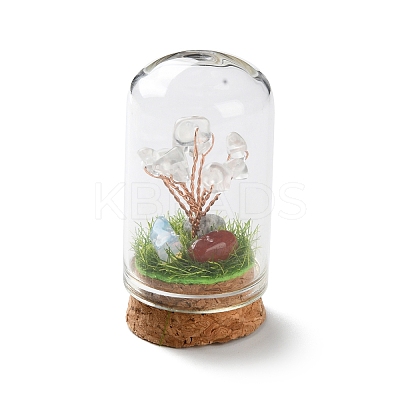 Natural Mixed Gemstone Chips Money Tree in Dome Glass Bell Jars with Wood Base Display Decorations DJEW-K030-02-1