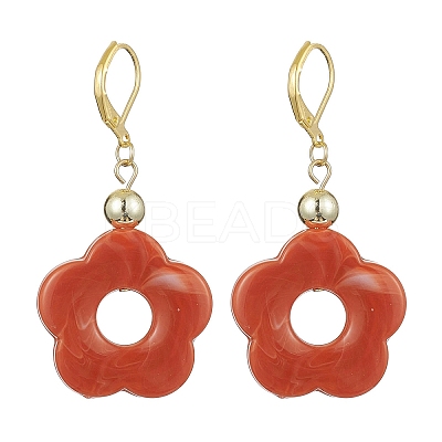 Acrylic Flower Dangle Leverback Earrings EJEW-JE05625-03-1