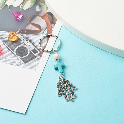 Synthetic Howlite Bead and Synthetic Turquoise beads Keychain KEYC-JKC00267-04-1