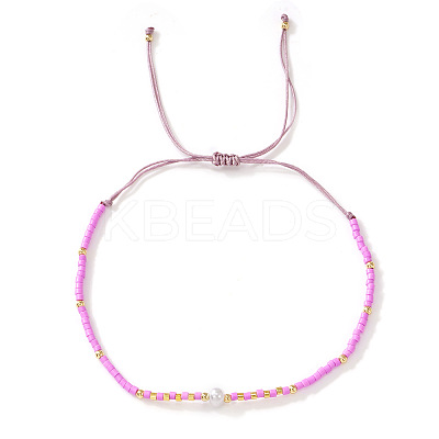 Bohemian Style Adjustable Faux Pearl & Glass Seed Bead Braided Bead Bracelets for Women OE9655-2-1