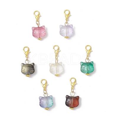 Cat Head Glass Pendants Decorations HJEW-JM03609-S-1