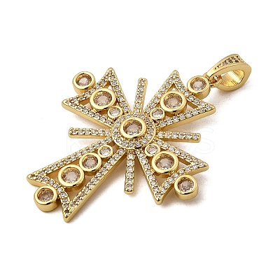 Cross Brass Micro Pave Clear Cubic Zirconia Pendants KK-G435-25G-1