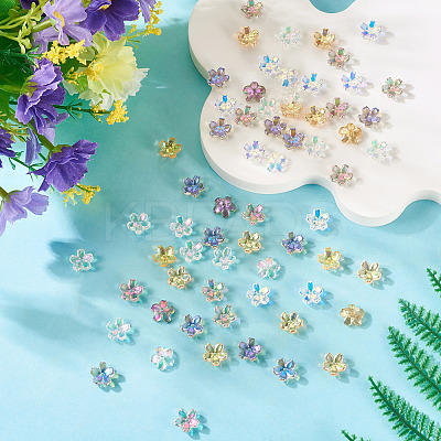 100Pcs 5 Colors Transparent Electroplate Glass Bead Caps EGLA-TA0013-10-1