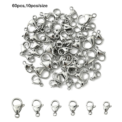 60Pcs 6 Colors 304 Stainless Steel Lobster Claw Clasps STAS-YW0002-49-1
