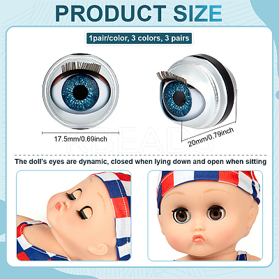 3 Pairs 3 Colors Iron & Polystyrene & PET Doll Craft Eyes DIY-PH0031-58B-1
