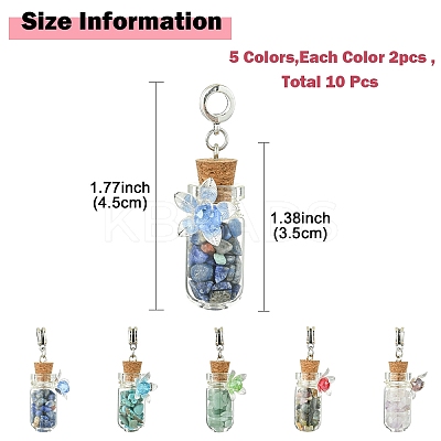 10Pcs 5 Color Alloy & Glass Bottle Pendants PALLOY-YW00057-1