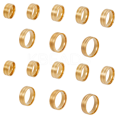 16Pcs 8 Size 304 Stainless Steel Grooved Finger Rings Set RJEW-UN0002-88-1