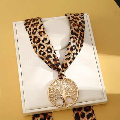 Cloth Leopard Print Scarf Necklaces with Alloy Pendant FS-WG91A7A-09-1
