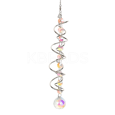 Iron Spiral & Glass Octagon & Teardrop Hanging Suncatchers HJEW-F025-01G-02-1