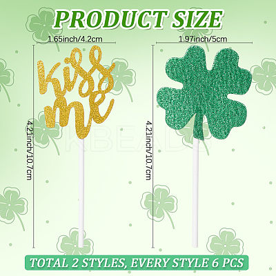 Saint Patrick's Day Clover Paper Cake Toppers AJEW-WH20022-29B-1