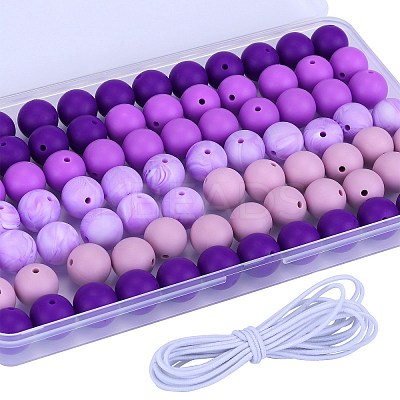 80Pcs 4 Style Round Silicone Focal Beads SIL-SZ0001-22D-1