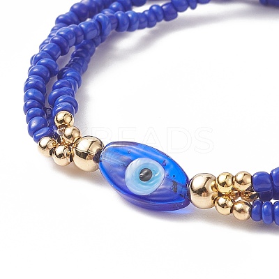 3Pcs 3 Color Evil Eye Lampwork & Glass Seed & Brass Beaded Triple Layer Multi-strand Bracelets Set for Women BJEW-JB09251-1