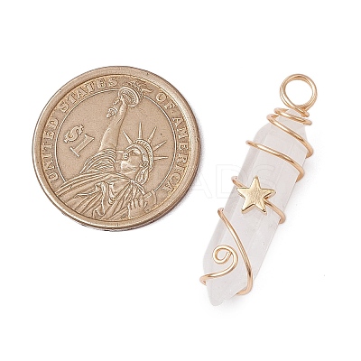 2Pcs 2 Styles Natural Quartz Crystal Double Terminated Pointed Pendants PALLOY-JF03122-05-1