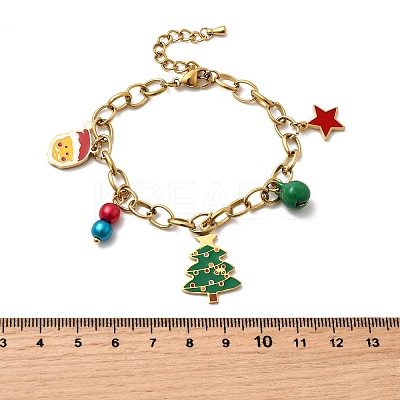 Christmas Theme 304 Stainless Steel Charm Bracelets for Women BJEW-Z142-05G-1