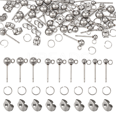 90Pcs 3 Size 202 Stainless Steel Ball Stud Earring Findings STAS-TA0002-22-1