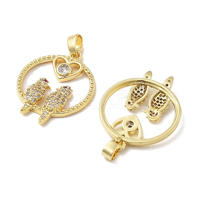 Bird with Heart Brass Micro Pave Cubic Zirconia Pendants KK-M325-17C-G-1