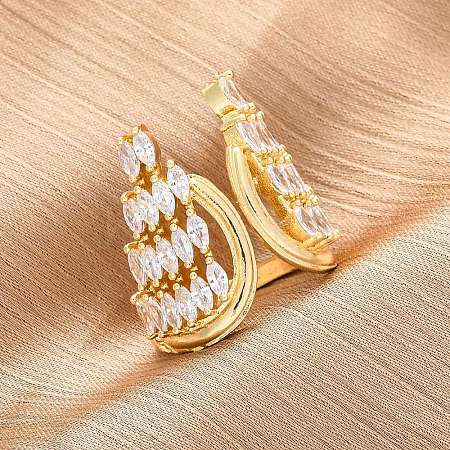 Brass Micro Pave Clear Cubic Zirconia Cuff Rings for Women RJEW-A062-02G-1