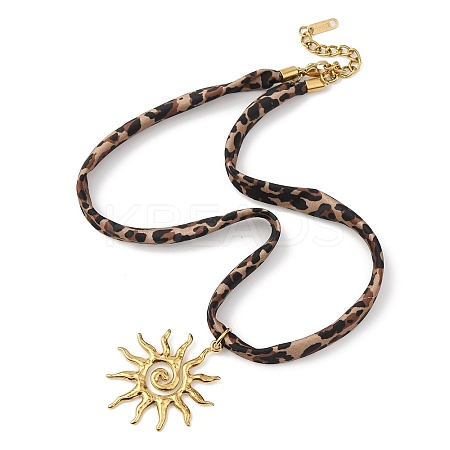 304 Stainless Steel Sun Pendant Leopard Print Polyester Cord Necklaces for Women NJEW-D340-04G-1